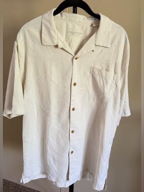 Tommy Bahama Men's Short Sleeve Silk Shirt with Tropical Texture Size Large